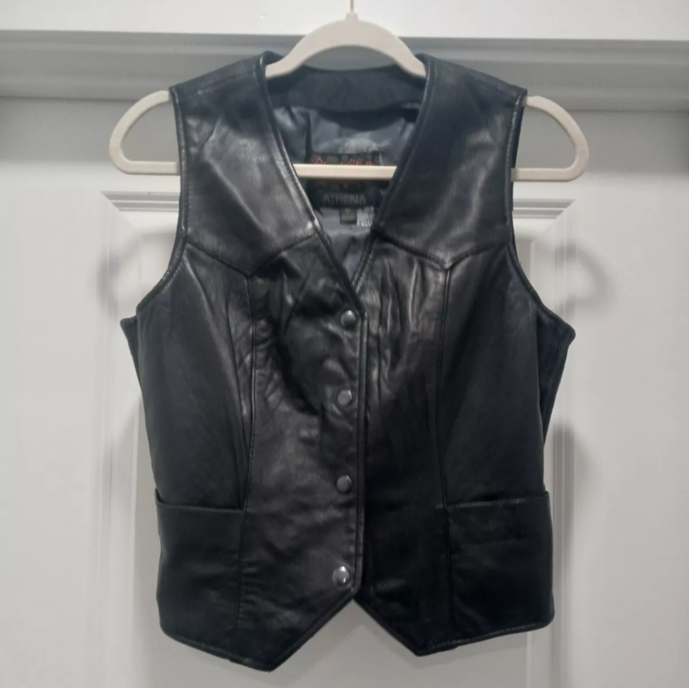 Street and Steel Athena Women's Leather Black Motorcycle Vest Size Medium